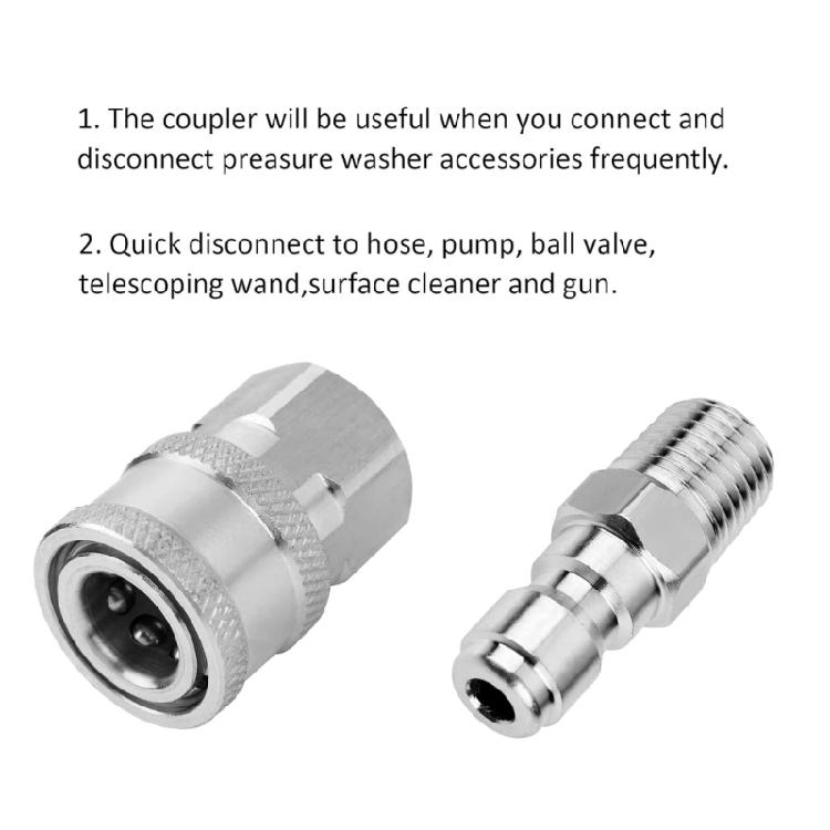 Pressure Washer Quick Connect Couplers, 1/4 Inch NPT Stainless Steel Hose Adapter Set (Internal Thread, External Thread)