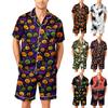 Ensemble Pyjama Homme Manches Courtes Chemise Boutonnée à Ourlet Courbé et Short Assorti Vêtement de Nuit Doux et Décontracté S à XXXXL