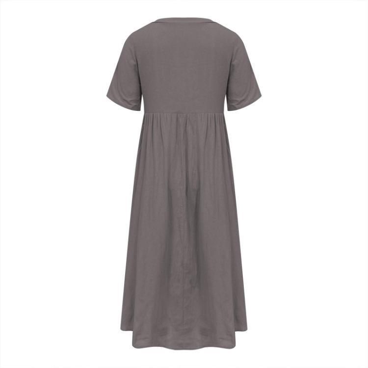 Summer Boho Maxi Dress For Women Fashion V Neck Short Sleeve Dress With Pockets