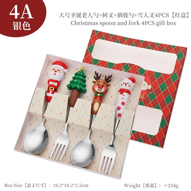 New Christmas Deer Dessert Spoon Set Christmas Tree Spoon Fork Santa Claus Tableware Gift Set Cubiertos De Acero Inoxidable