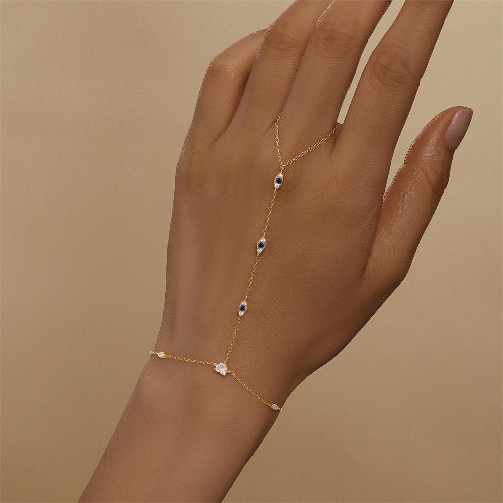 CANNER Anneau de doigt Bracelet chaîne Fleur Trèfle Zircone Cubique Argent 925 Pour Femmes Chaîne de main Ins Bijoux Oeil de cheval Cadeau de fête