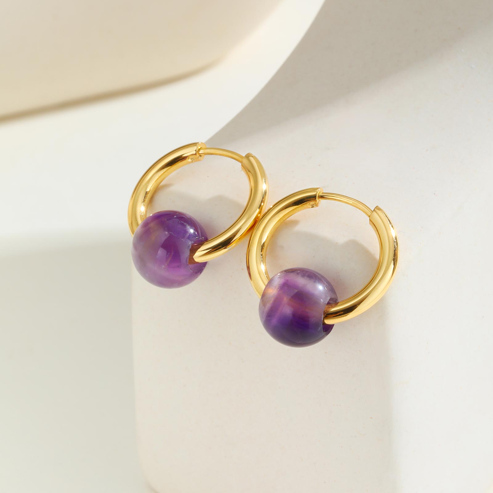 

18k Gold Plated Natural Stone Hoop Earrings For Women Stainless Steel Luxury Round Drop Earrings Trendy Wedding Jewelry Gift