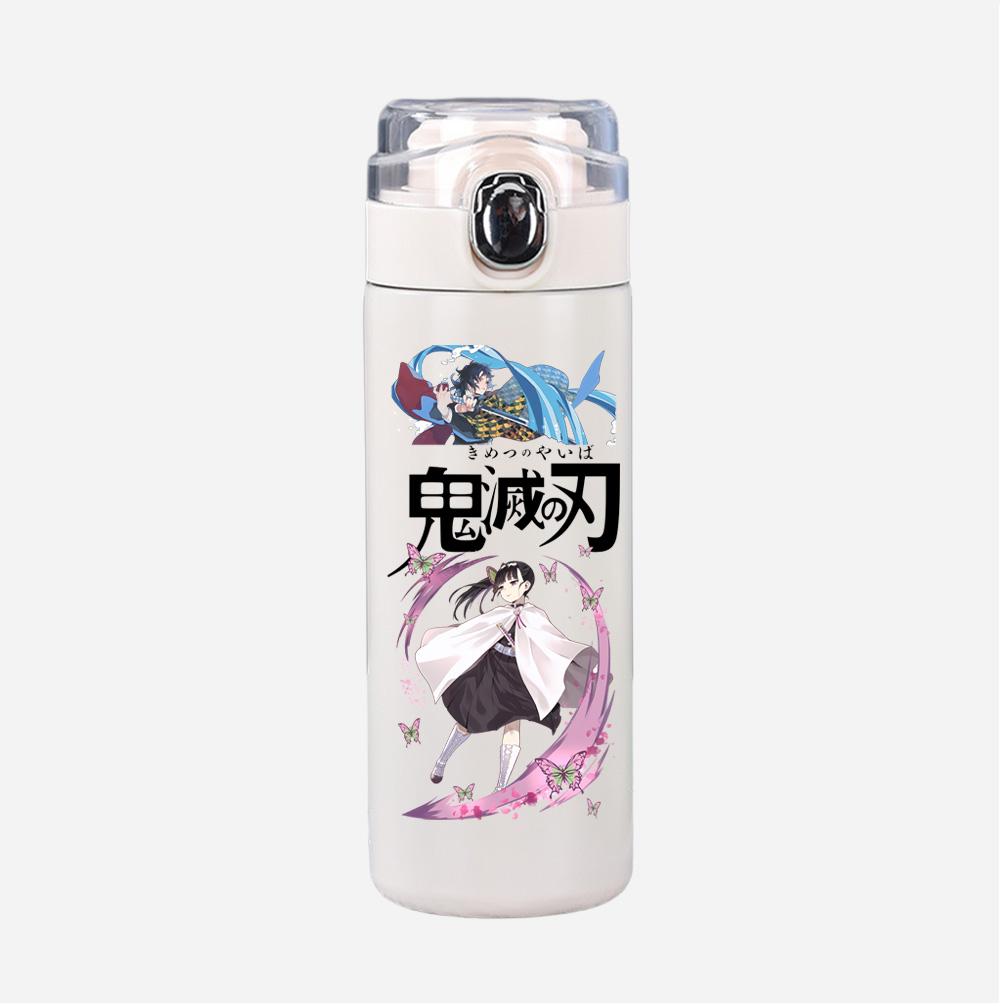 Cartoon Dämonentöter Aufdruck Weiß Thermosbecher Tragbar Edelstahl 400ml Wasserflasche Auslaufsicher Camping Trinkbecher Geschenk