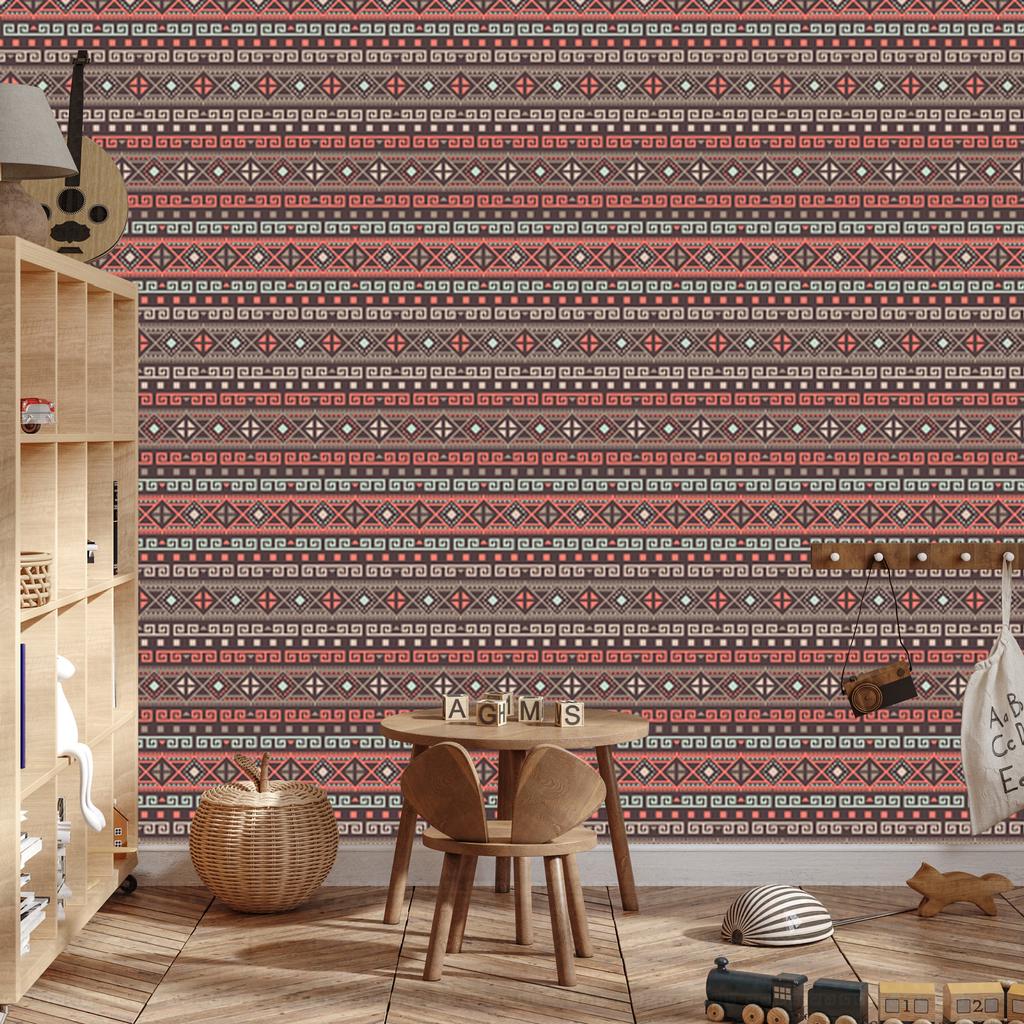 Wallpaper Ethnic Pattern Red and Brown 50x1000
