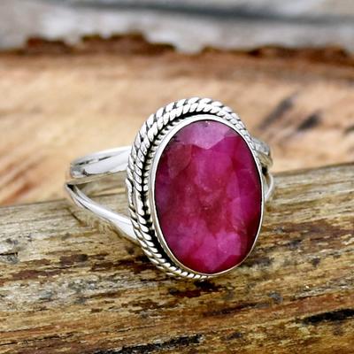 925 Sterling Silver Oválný prsten s drahokamem s červeným rubínem, ručně vyrobený designový prsten, dárek na díkůvzdání, prsten Boho, prsten s prohlášením, šperky Silver Charm