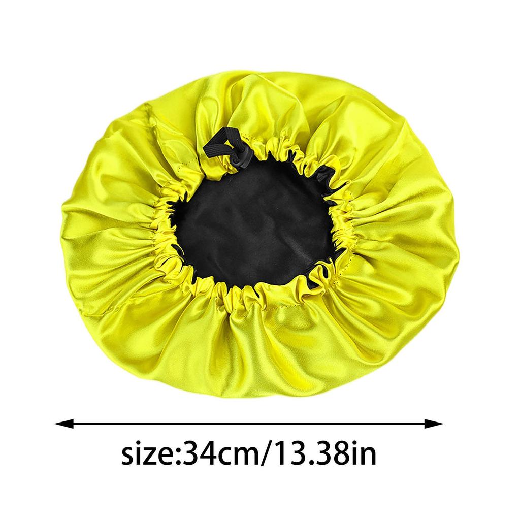 Women'S Satin Shower Caps Solid Bonnets Wide-Brimmed Night Sleeping Bathing Hat Unisex Head Wrap Elastic Band Hair Care Bonnet