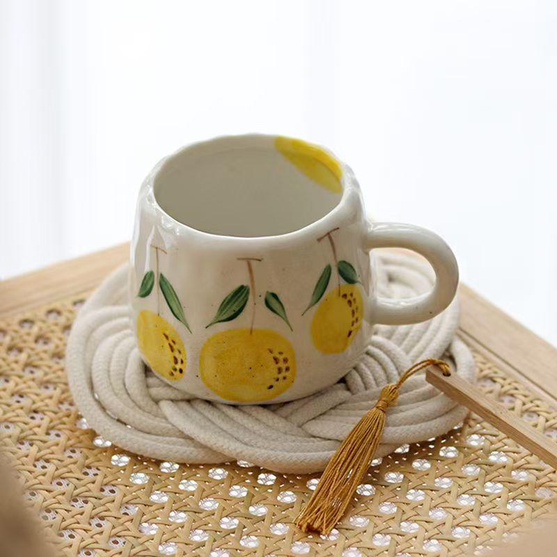 

Japanese Style Fruit Patterned Ceramic Mug Coffee Milk Tea Water Cup Cute Children Breakfast Cup Household Drinkware 300ml 10oz лимон