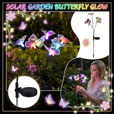 Solar Powered Garden Decorative Light with Butterfly Design Adjustable Stake for Outdoor Lawn Yard Patio Landscape Lighting