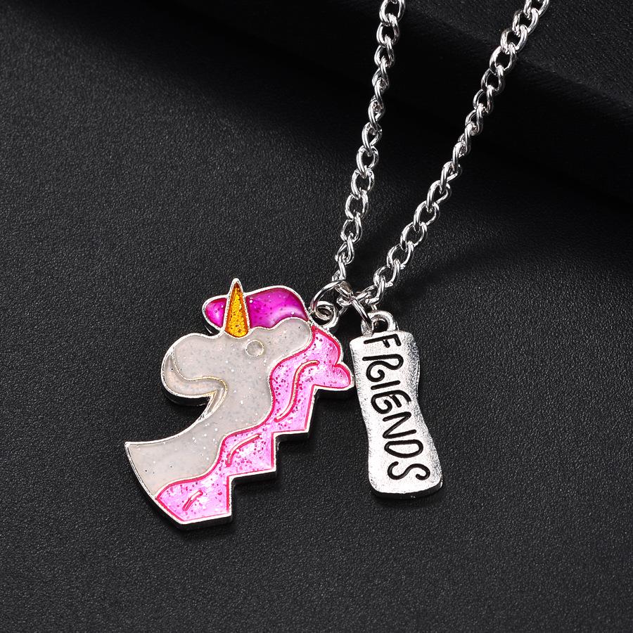 European & American Style Rhinestone Enamel Crystal Unicorn Necklace for Women