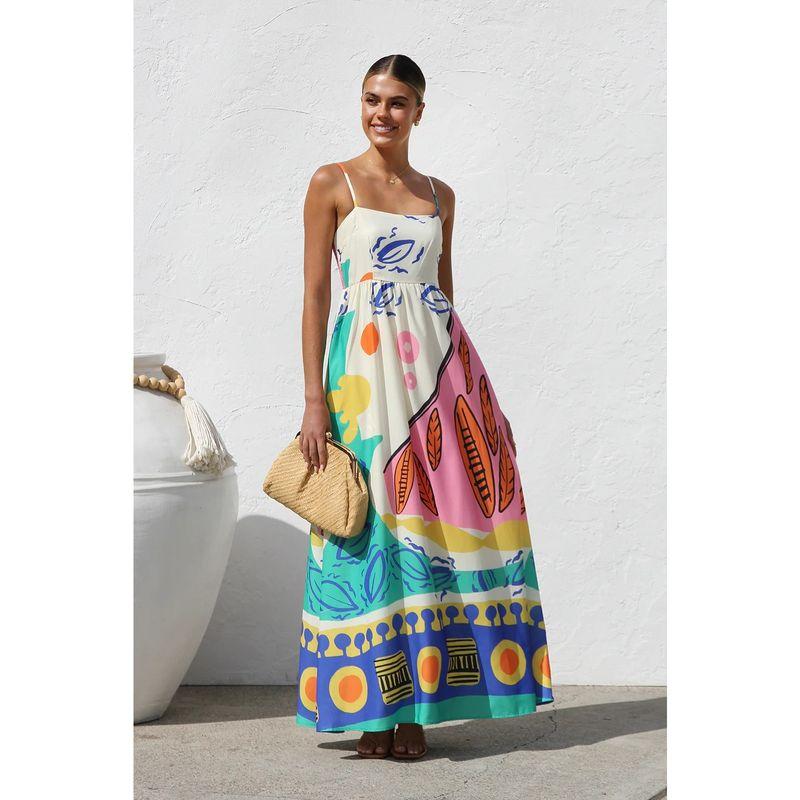 

Fashion New Arrival Bohemia Vacation Style Printing Slip Dress Beach Dress Flower color S