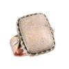 Natural Fossil Coral Gemstone Two Tone 925 Sterling Silver Gift Ring S.6.5 i7K91