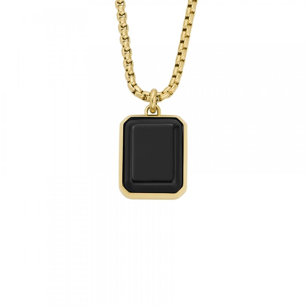 

Fossil Men s Black and Gold-Tone Onyx Chain Necklace