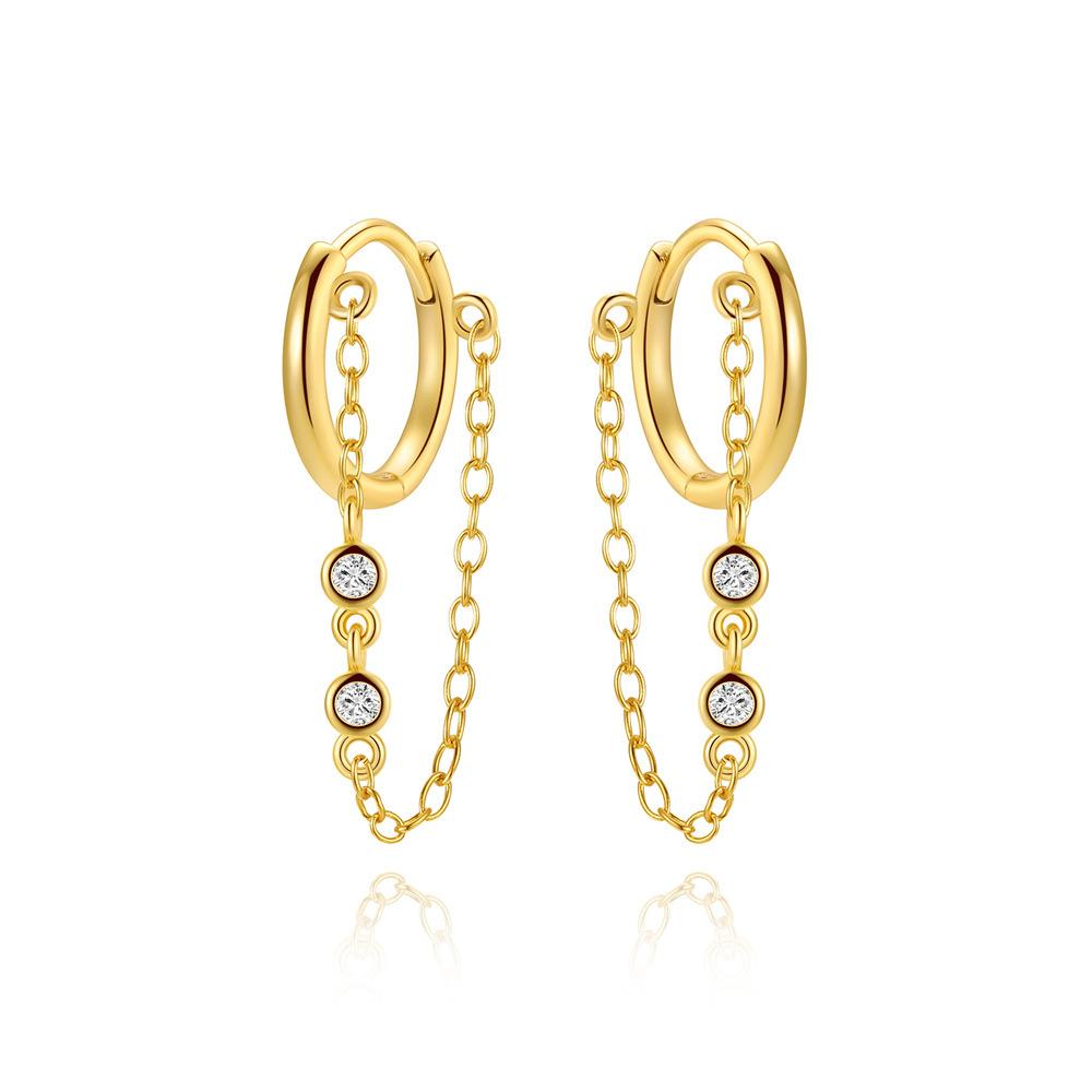 Factory Cheap 925 Sterling Silver Diamond by the Yard Long Tassel Chain Gold Plated Dangling Hoop Earrings for Women