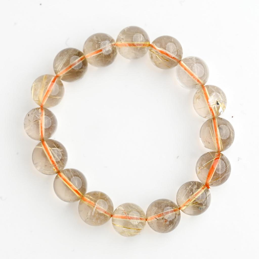 Eigado Rutilated Quartz 13mm 17cm Wrist Limited Natural Power Prayer Good Luck Feng Shui Bracelet, Stone, Circumference, One-of-a-Kind, Edition,