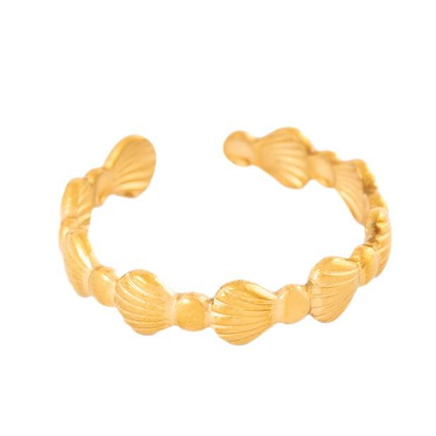 18k Gold Plated Titanium Steel Scallop Shell Open Ring for Women