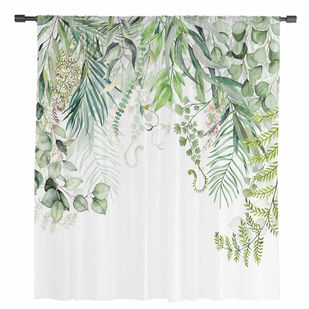 Aquarell Eukalyptus Palmblätter Farbverlauf Grün Transparente Vorhänge für Wohnzimmer Fenster Vorhänge Küche Tüll Voile Vorhänge