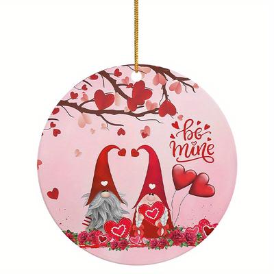 Love Gnome Valentine'S Day Peach Style Round Acrylic Pendant, Party Holiday Decoration, Tree, Courtyard, Garden, Home, and Window Decor, Nurseries, V