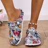 New Women's Fashionable Slip-On Slippers Elegant Black-Gray Butterfly Watermark Wedge Heel with Durable Soft Sole Comfortable Fo