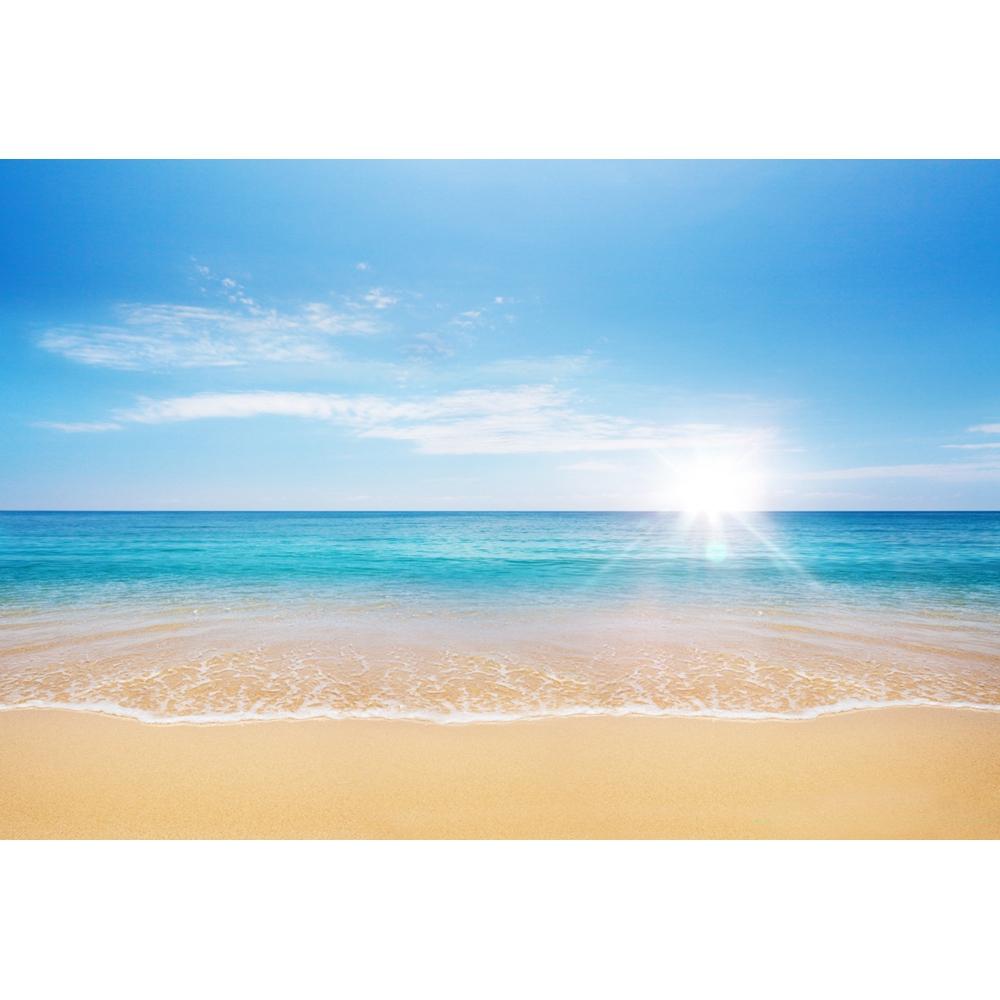 Background Photo with Beach Waves and Sunset, Summer Vacation, Ocean, Beach, Blue Sky, White Cloud, Sand, Photo Shoot