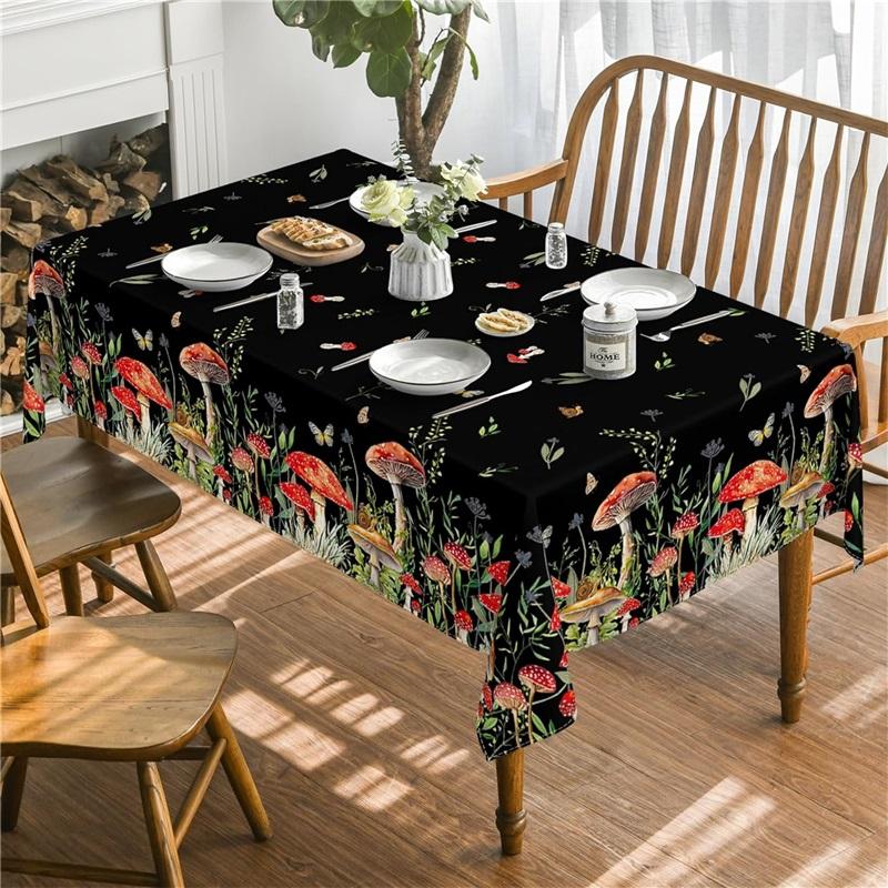Mushroom Rectangular Tablecloth 60x84 Inch, Seasonal Vintage Washable Seasonal Table Cover for Party Picnic Dinner Decor