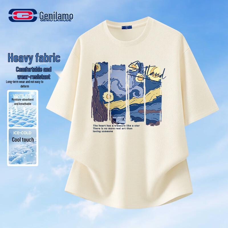 GENIOLAMODE Men s Waffle Knit Loose Fit Short Sleeve T-Shirt 3XL