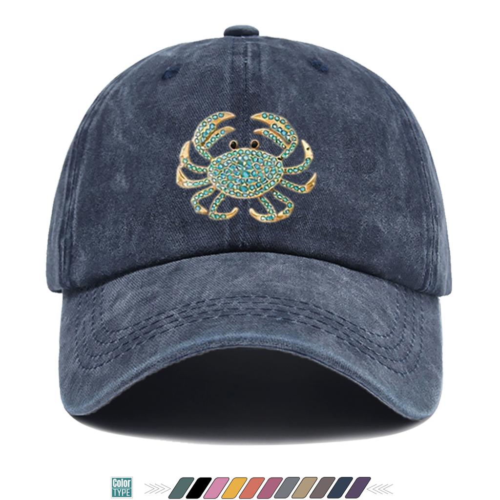 pc Rhinestone Crab Shaped Printed Baseball Cap Sparkling Rhinestone Decor Individual Trendy Sun Hat Fashionable EyeCatching