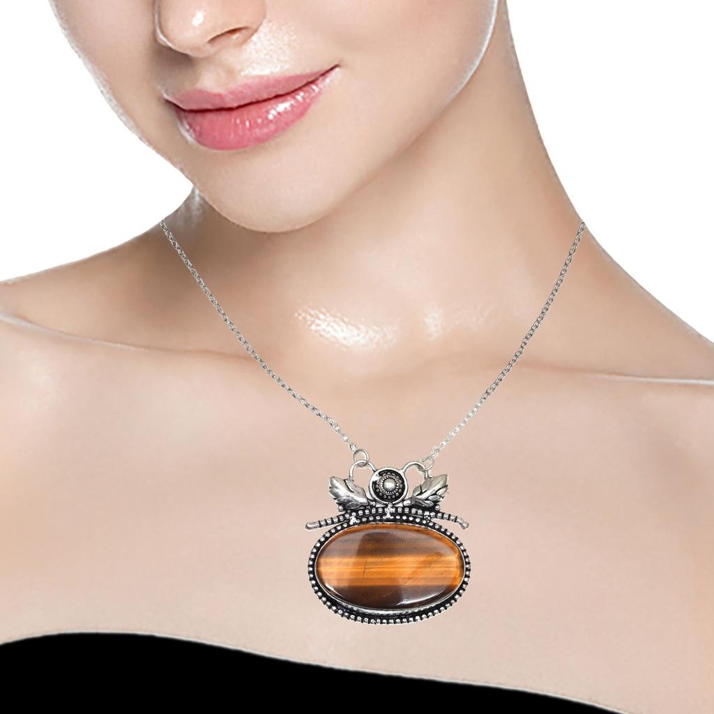 Pendant Gemstone Jewelry 2.75" Tiger Garnet Silver Handmade  Eye, Gift