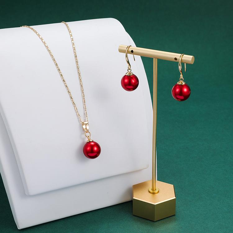 Elegant Women Wedding Pearl Pendant Earrings Necklace Sets Simple 18K Gold Plated Bridal Pearl Jewelry Sets Fashion красный