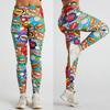 Leggings sportivi da donna con stampa di lettere dell'alfabeto dei cartoni animati, pantaloni da yoga, pantaloni atletici alla moda, collant stampati