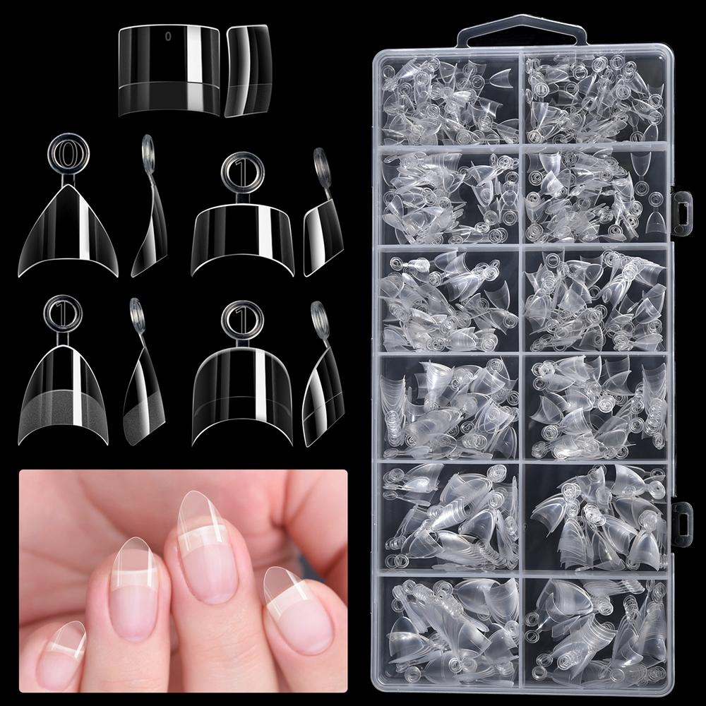 600Pcs/Boxed Half Cover Almond Nail Tips Half Matte Nail Extension Soft Gel Half Cover False Nails with Handle 12 Sizes Nail DIY