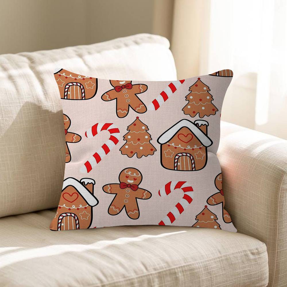 Kawaii Cartoon Christmas Gingerbread Man Maple Design Cushion Cover Happy Autumn Harvest Decor Holiday Decorati Pillow Cover