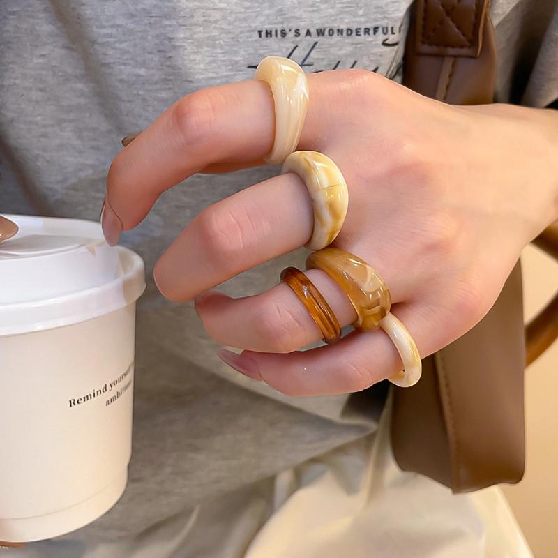 5Pcs Colorful Resin Acrylic Irregular Rings For Women Girls Travel Aesthetic Jewelry Set Rings Knuckle Finger Rings Accessories