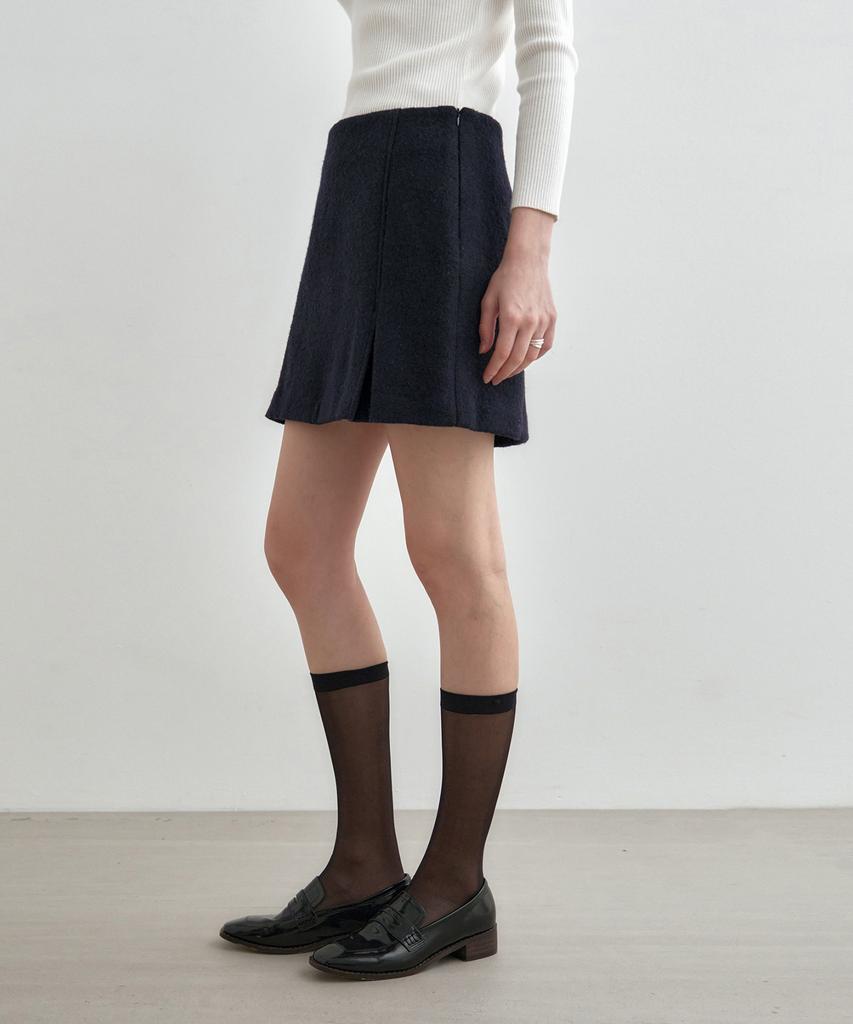 Mongdol Wool Blend Tweed Mini Skirt Navy Mdsk029Navy