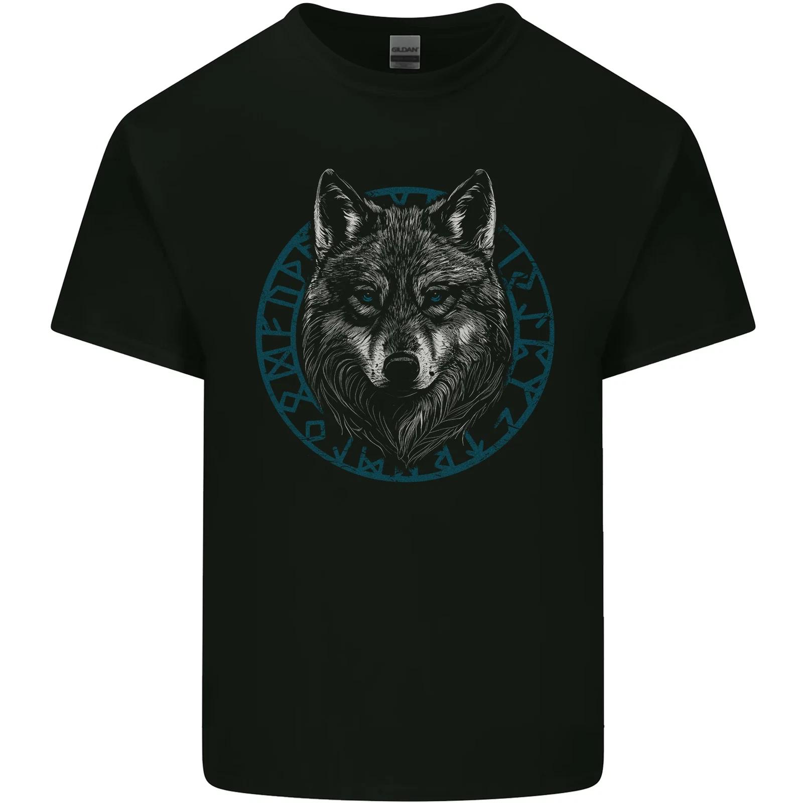 A Wolf in Viking Symbols Text Valhalla Kids T-Shirt Childrens XL