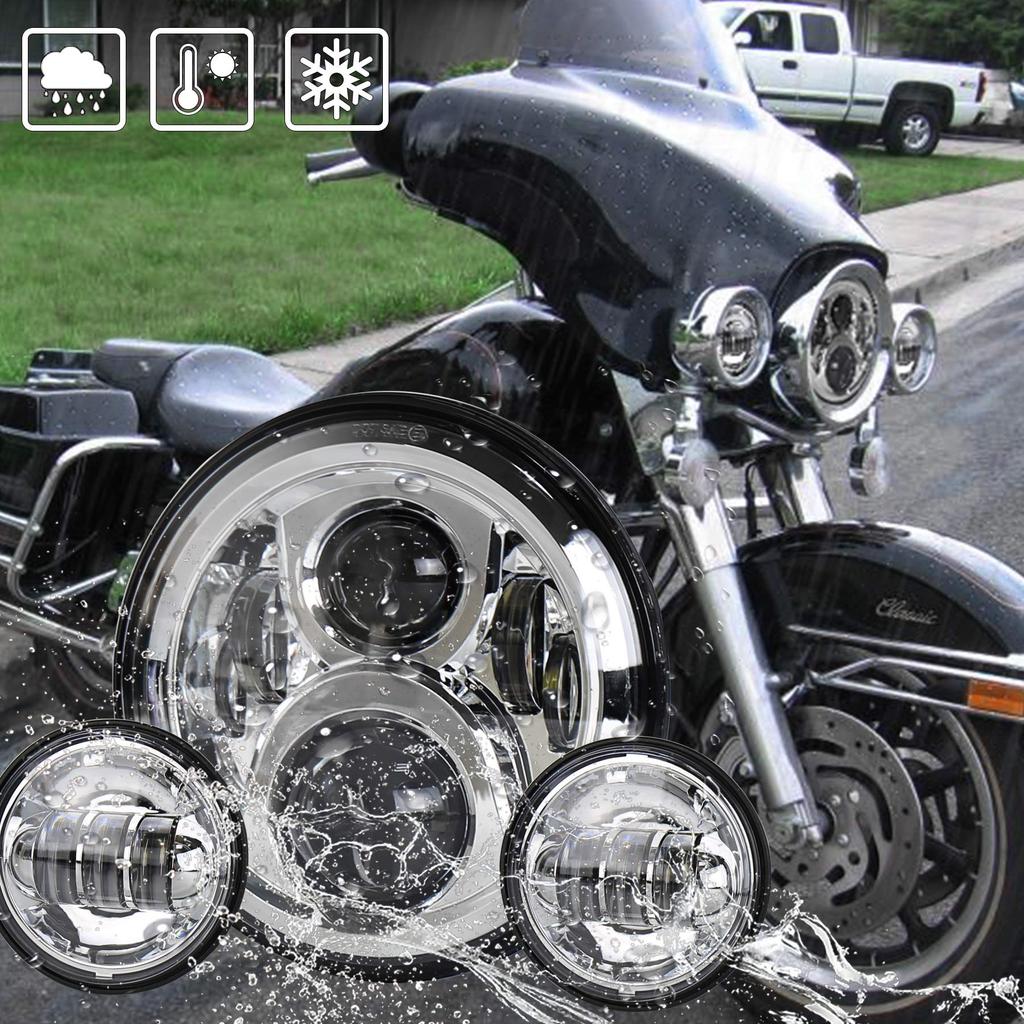 MOVOTOR headlight set for headlight and fog lamp LED light set switching Chrome 50W 7-inch Harley-Davidson 7-inch 4.5-inch Hi/Lo