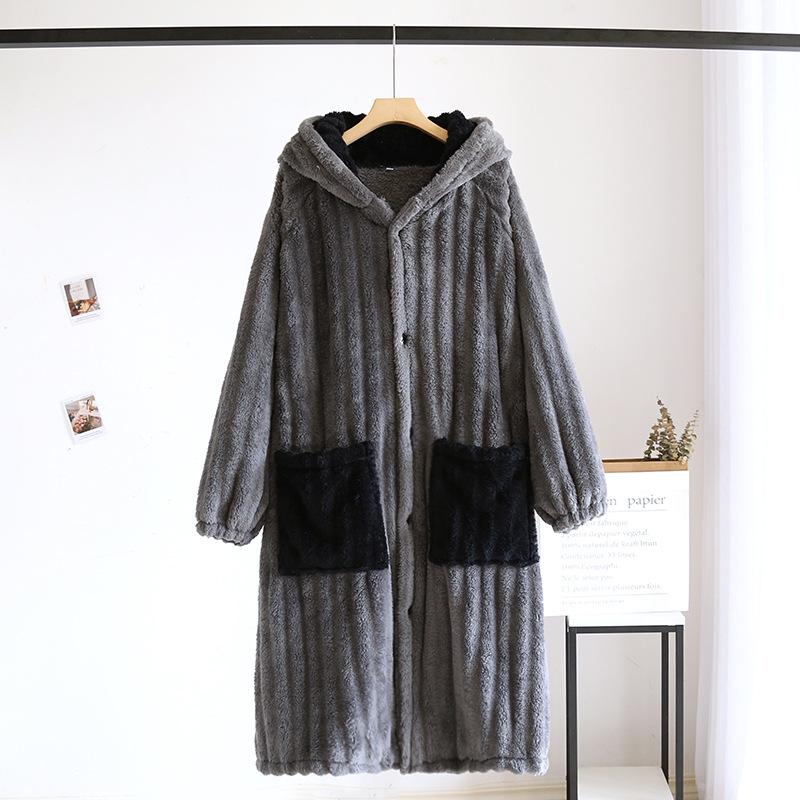 

Новинка осень и зима пары коралловый флис ночная рубашка фланель утолщенный банный халат мужской и женский длинный халат домашний халат подарок L