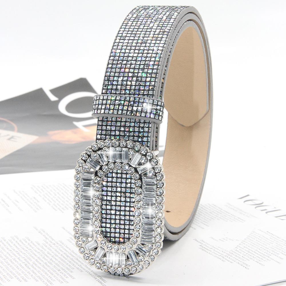Glitter Sparkling Rhinestone Belt Versatile Slide Buckle Belt Fashion Trendy Waistband Women