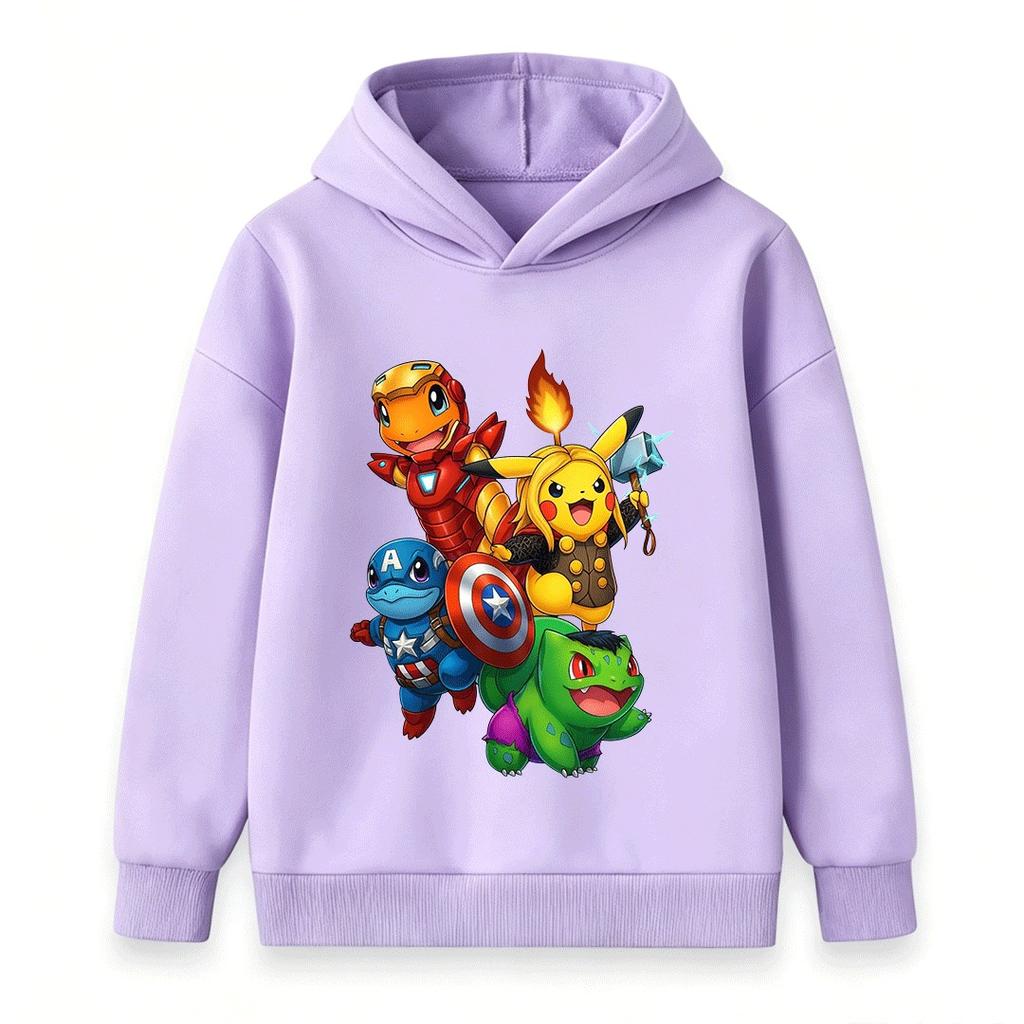 Kids Boys Girls Pullover Hoodie, Cute Cartoon Monster Superhero Print Casual Warm Long Sleeve Hooded Sweatshirt for Children