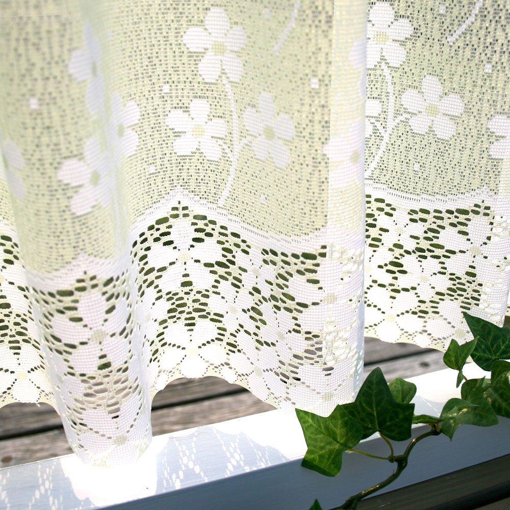 SunnyDayFabric Flower River Lace Cafe 150cm Wide x 48cm Long Curtain, Green, Approx.