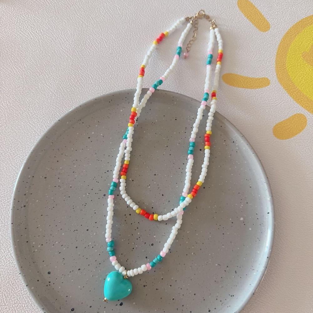 Summer Fashion Dopamine Candy Color Flowers Bow Tie Heart Star Pendant String Beads Necklace for Women Cute Collar Chain Jewelry