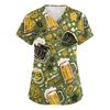 Women's V Neck Short Sleeve Work Top with Pockets Oktoberfest Print Medical Uniform Nurse Scrub Shirt for Healthcare Professionals