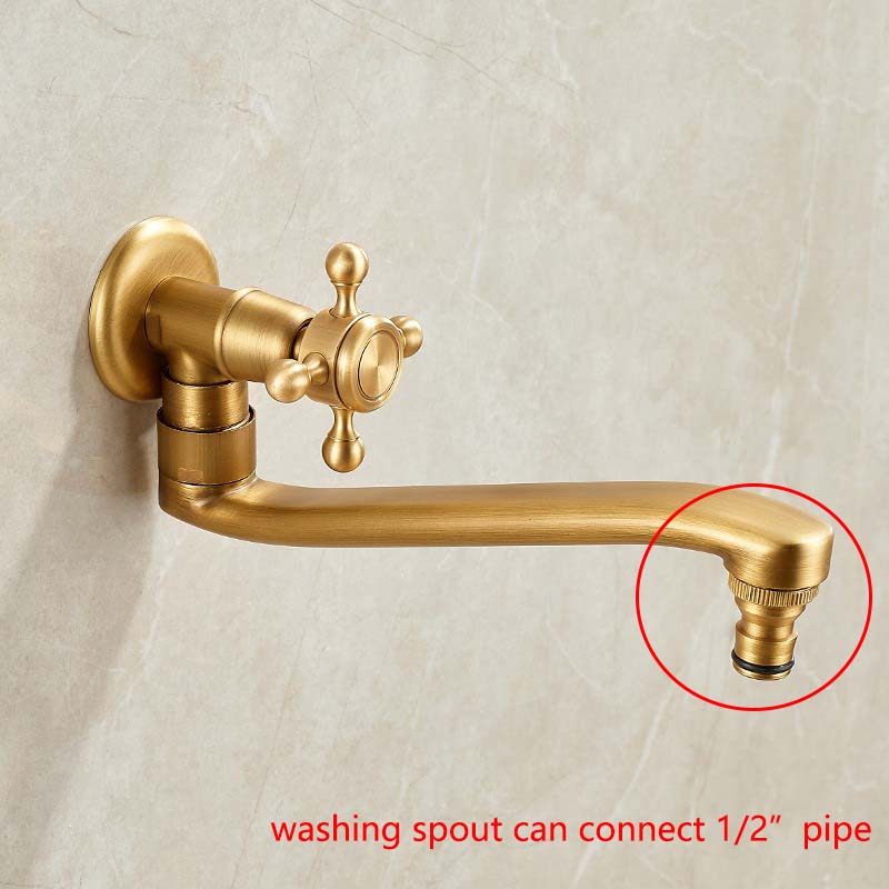 Single Cold  Longer Faucet Spout 360 Swivel Faucet Outdoor Mop Faucet Antique Brushed Solid Brass Washing Machine Tap Kmmoun
