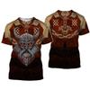 Mens Viking Print T-Shirt 3D Digital Short Sleeve Casual Loose Fit Tee