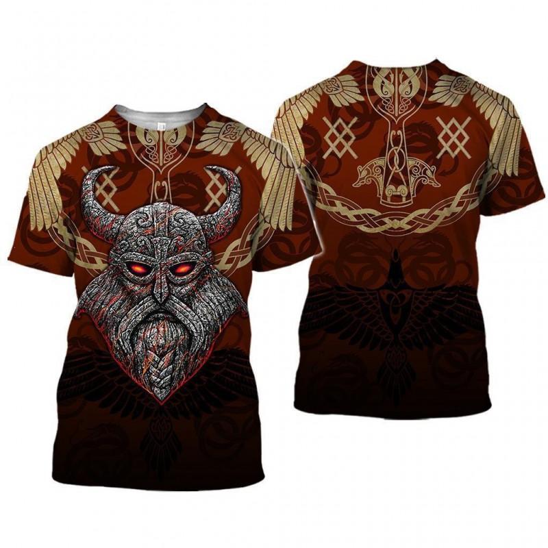 Mens Viking Print T-Shirt 3D Digital Short Sleeve Casual Loose Fit Tee