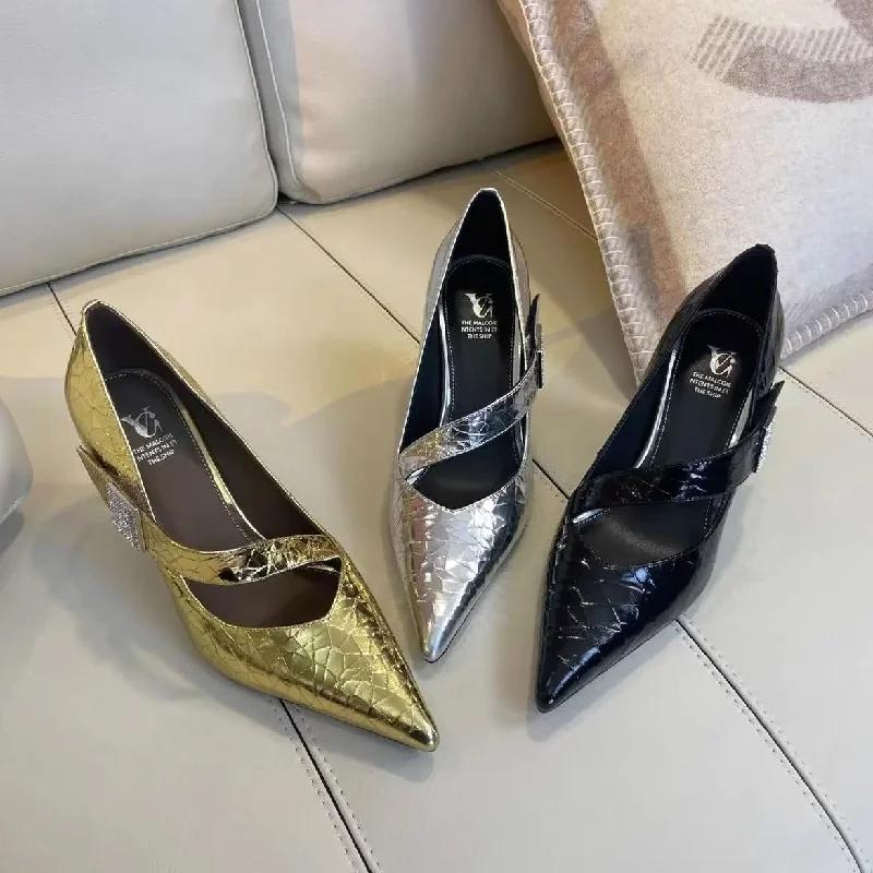 Fashion Pumps Sexy High Heels Women's Shoes 2025 Trend Fashion Sequins Lolita Retro Pointed Toe Silver Gold Loafer Elegant Church Shoes