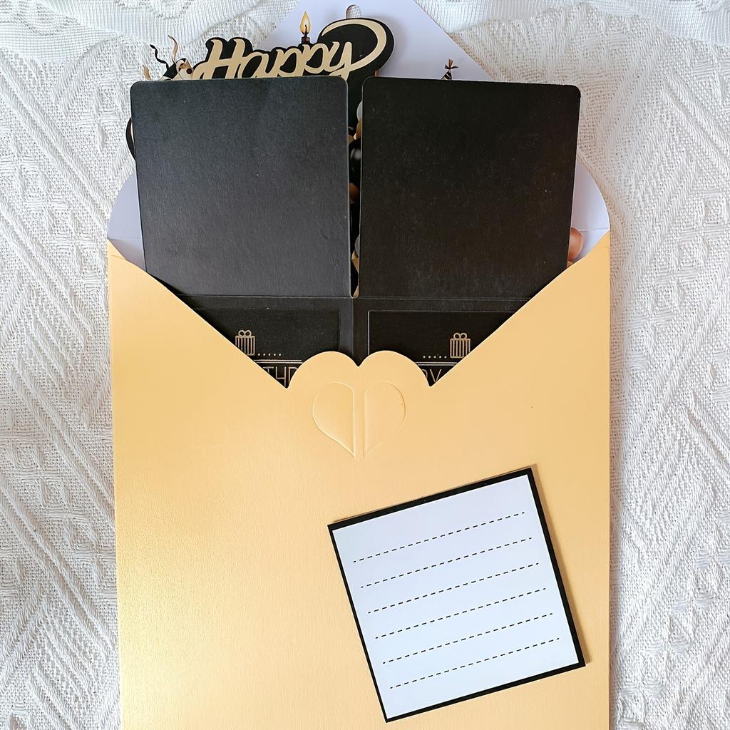 3D Pop Up Black Golden Happy Birthday Greeting Card Gift Greeting Cards For Birthday with Envelope Blessing Postcard Party Gifts