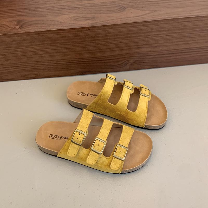 Sandales d'été à semelles épaisses, à boucle de ceinture tendance et rétro, à semelles plates, décontractées, de plage et de plage avec personnalité