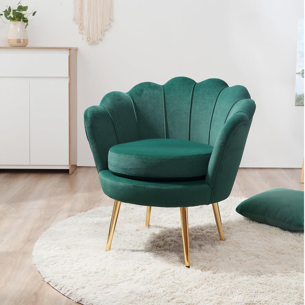 Vintage Design Armchair in Green Velvet Bedroom Armchair