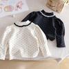 Baby Girl Thickened Long-Sleeved T-Shirt Autumn Winter Warm Brushed Cotton Comfortable Polka Dot Versatile Base Layer Shirt