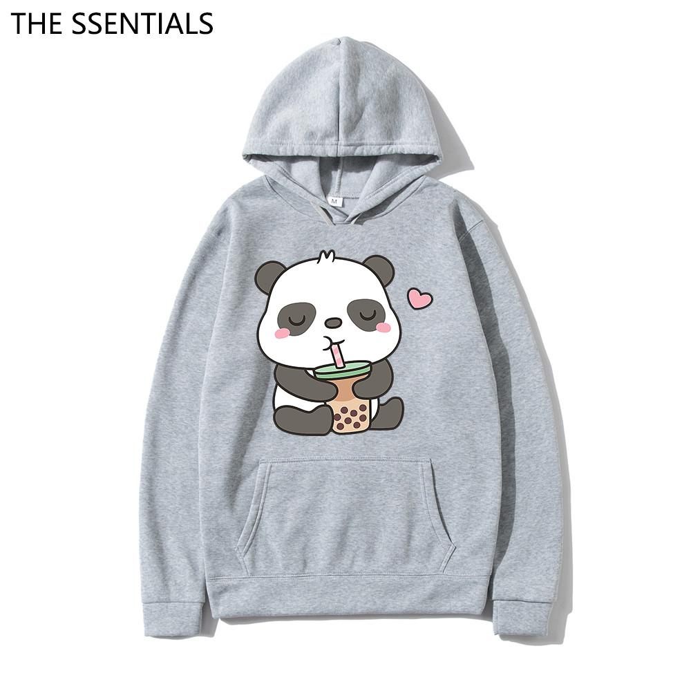 2022 Felpe con Cappuccio Panda Kawaii Unisex Harajuku Needs More Boba Felpa con Cappuccio Unisex Primavera Autunno Estetica Cartone Animato Grafica Felpa